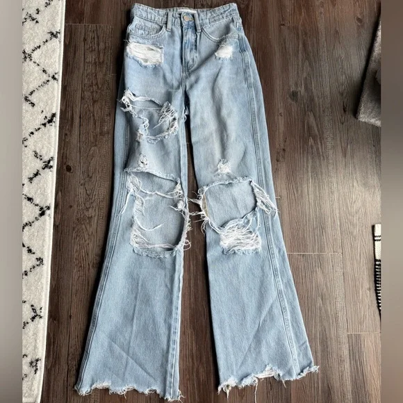 Flying Monkey Ripped Light Blue Flare Jeans - Picture 3 of 5